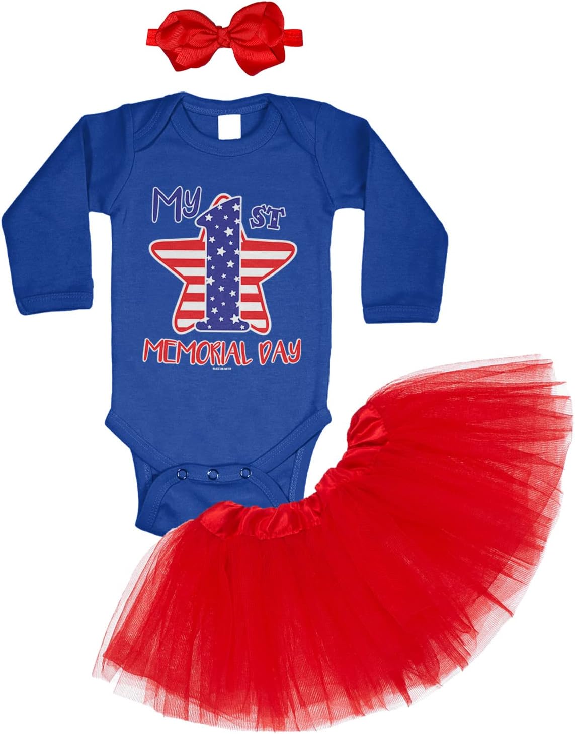 My First Memorial Day - USA Parade Freedom Baby Bodysuit + Tutu Skirt + Bow Headband Set
