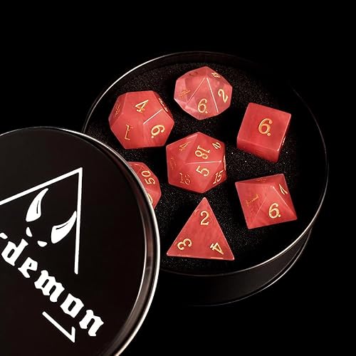 Miniatura 5 de Juego de dados DND de piedras preciosas, juego de dados poliédricos de piedra de sandía roja real para dados de juego de mesa de mazmorras y dragones