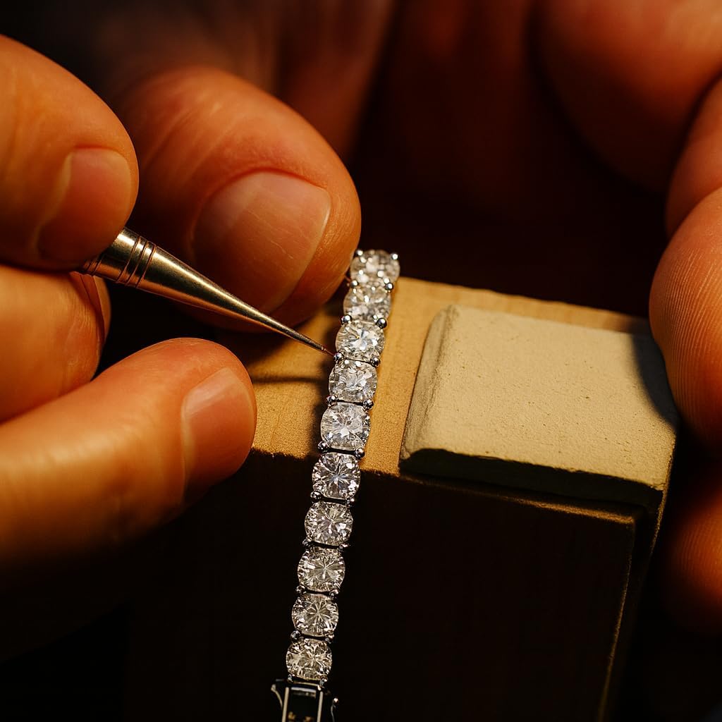 The Treasure All Hand Made 14K GOLD Tennis Bracelet - Lab Grown Diamond 5-15 Carat – F+ Color, VS+ Clarity – Handmade 4-Prong Setting - Image 2