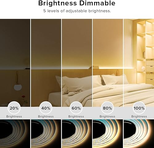 Miniatura 3 de BTF-LIGHTING FCOB COB - Tira de luces LED COB alimentada por USB, 6.56 pies, 640 LED, blanco cálido, 3000 K, 0.315 in, ancho regulable, 90+, alto