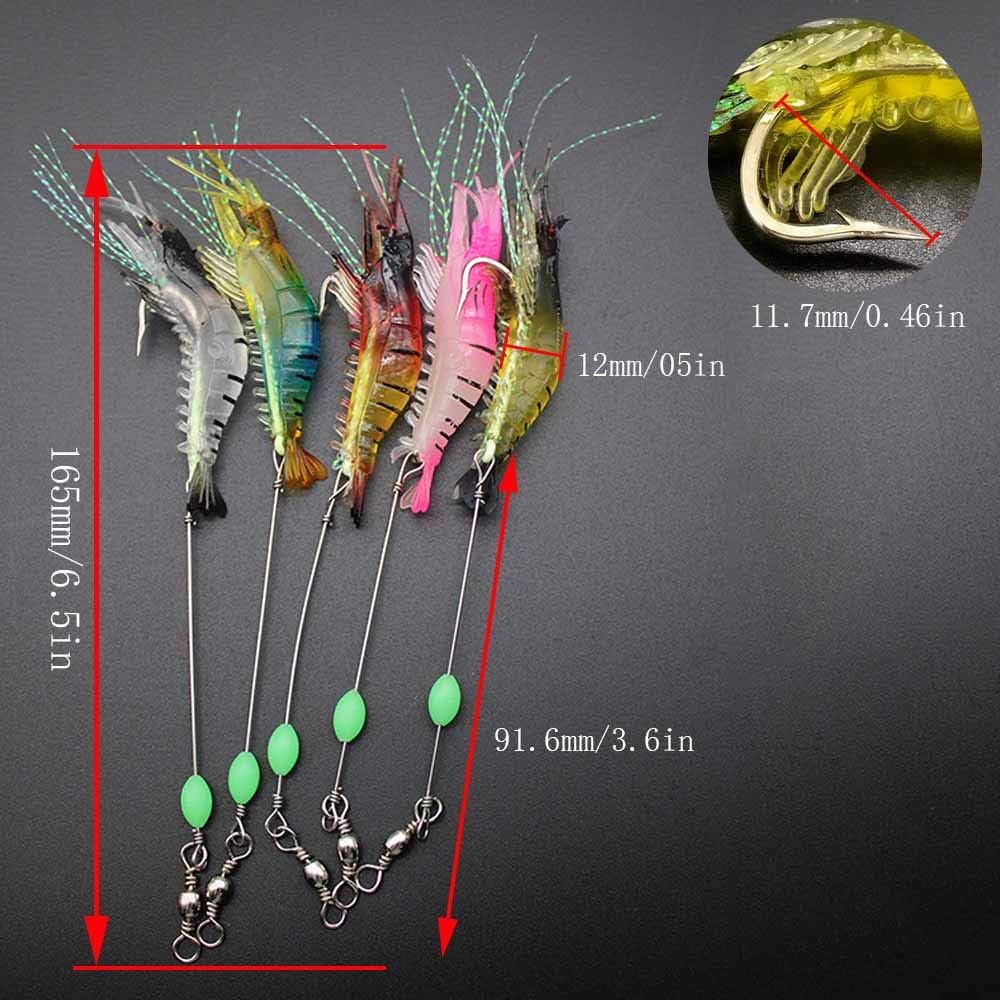 5 Pezzi Falso Gancio per Esche per Gamberetti 9 cm/ 5,7 g Esca Gamberi Luminosi, Finti Gamberi con Ami Adatta per Pesca a Mosca Pesce Persico di Pesce di Mare (5 Colori)