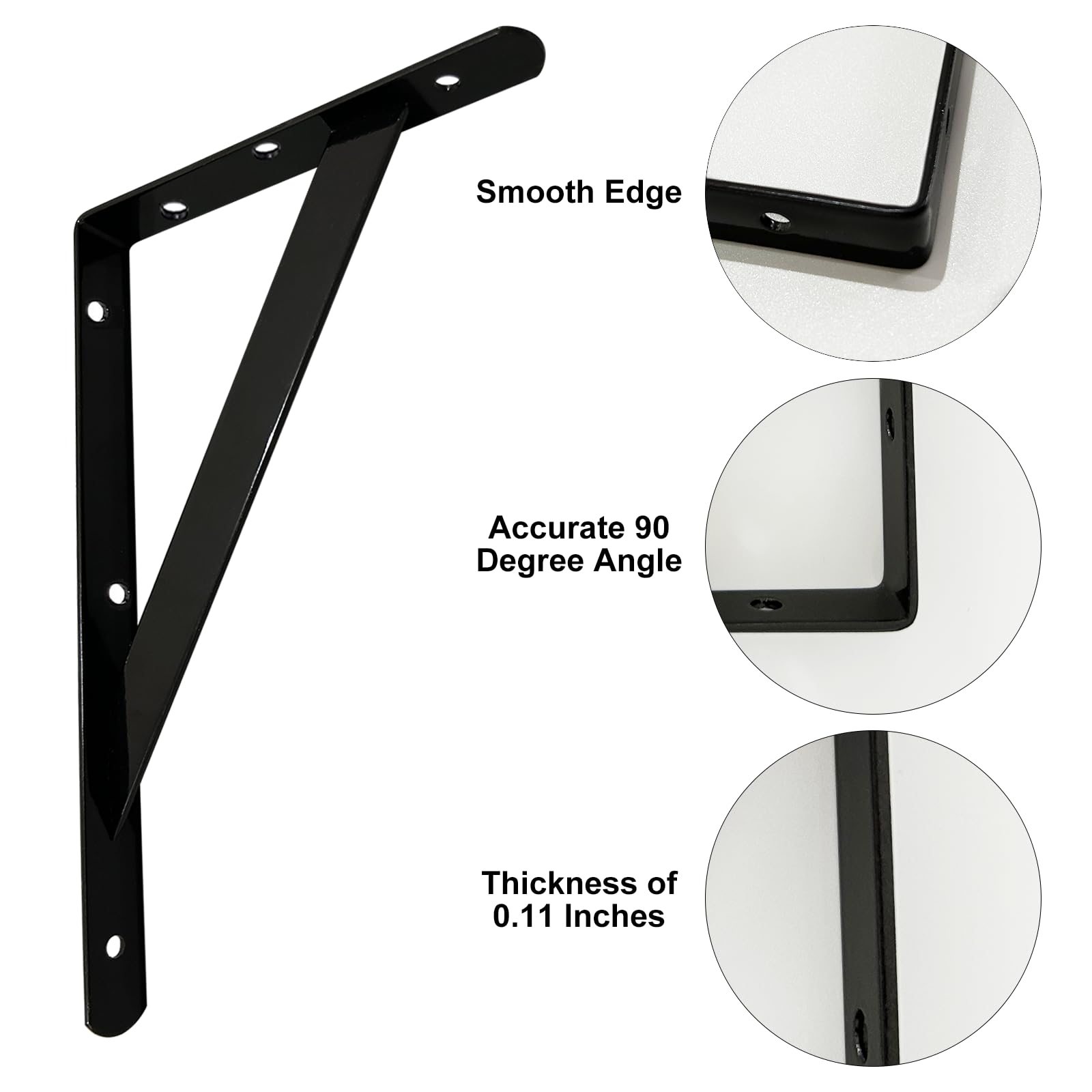 Soportes de estante de 12 x 8 pulgadas, 4 6 10 16 20 pulgadas, soportes de pared con recubrimiento en polvo negro, paquete de 4