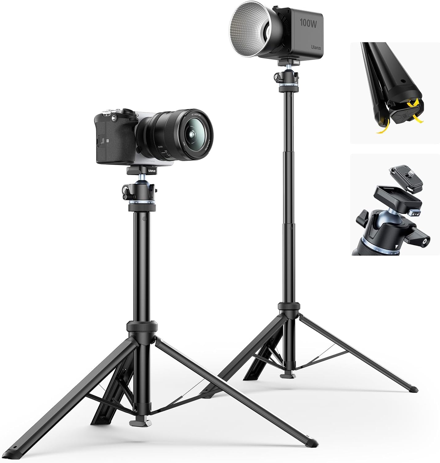 ULANZI MT93 Trípode para Cámara de 1/4'' con Apertura Automática, Trípode 160 cm de Aluminio, Sistema de Cambio Rápido Uka, Rótula 360° y Carga 5 kg, para Cámaras, Luces, Streaming y Exteriores