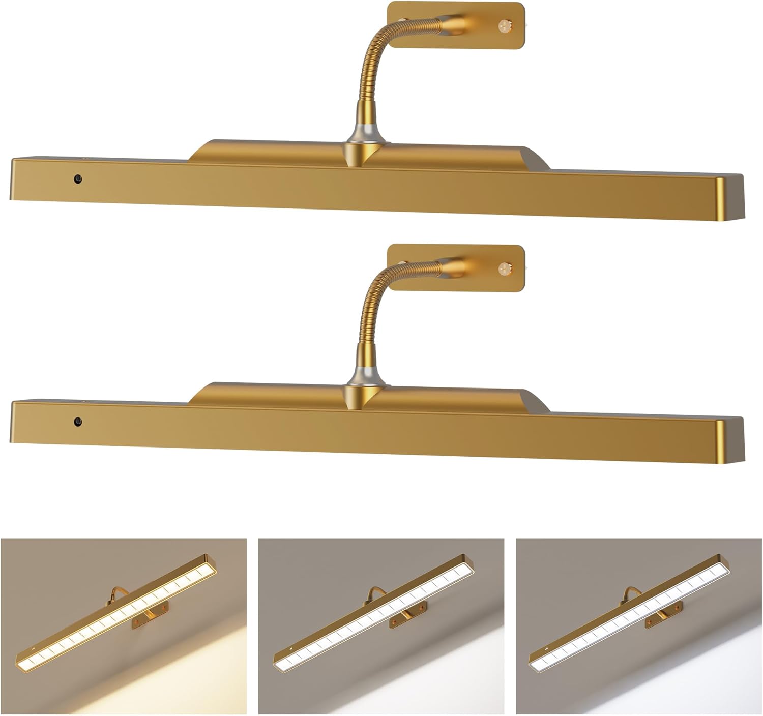 Dimmable Cordless Picture Light Brass with Controller and Timer, 2Pack Rechargeable 5000mAh Battery Frame Light for Wall Pictures, Gallery Artwork, Paintings, Portraits, Dartboards