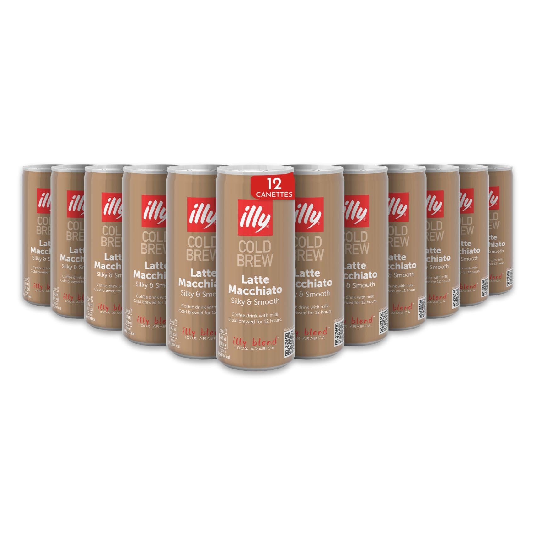 illy, Café Cold Brew Ready to Drink Latte Macchiato, 100% Arabica avec des Notes de Café, de Lait et des Notes de Caramel, Goût soyeux et velouté, Pack de 12 Cannettes (12 x 250ml)