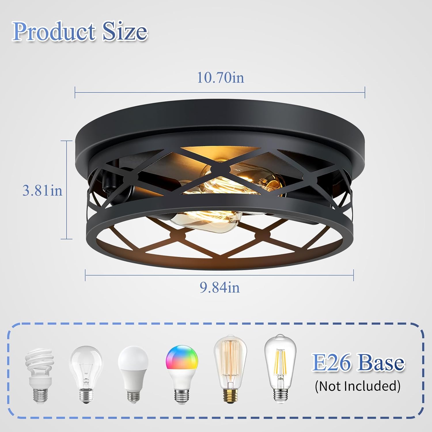 2 Pack Flush Mount Ceiling Light,Black 2-Light Hallway Light Fixtures Ceiling for Kitchen Entryway Bedroom Hall,E26 Base