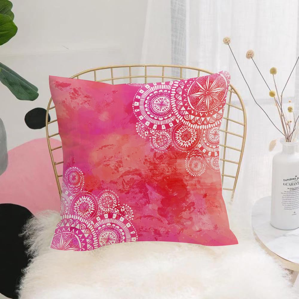 HYOSXW Cushion Cover,Throw Pillow Case Home Decorative for Living Room Bedroom Sofa Chair 16X16 Inch,Mandala, pink watercolor paint background with hand drawn doodles,Pillowcase 40X40cm