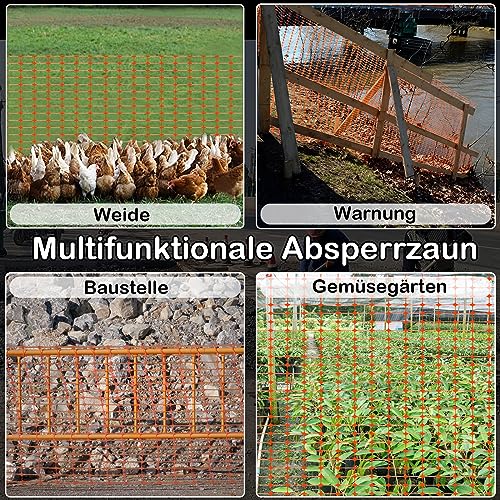 LZQ Schutznetz 50m x 1 Rolle Bauzaun Absperrzaun aus Kunststoff, Aufgerollter Begrenzungszaun Absperrnetz Warnzaun, Mobiler Zaun Hühnerzaun Geflügelzaun Geflügelnetz, Orange