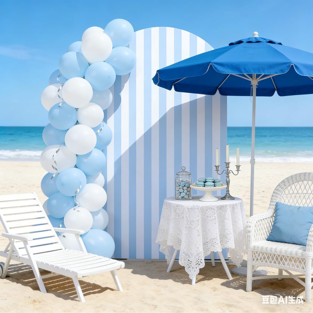 FiVan Arch Covers Stretchy Blue Stripes Backdrop for Birthday Baby Shower Party Decoration 3x6ft Baptism Background Props