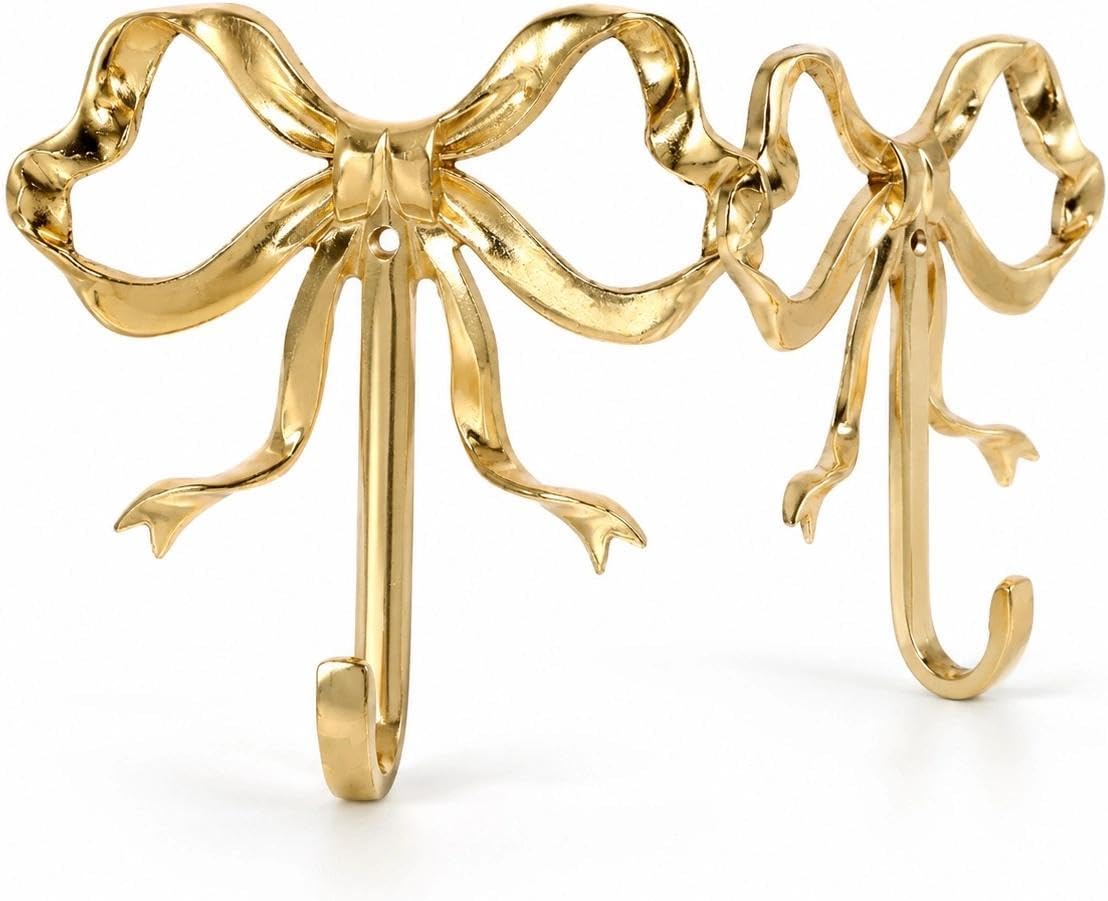 LUOZZY 2Pcs Bow Hook Bowknot Wall Hook Bow Hooks for Wall Multi-Purpose Hanging Brass Hooks for Coat Hat Towel Home Bedroom Supplies (2.63X2.52X0.59Inch…)