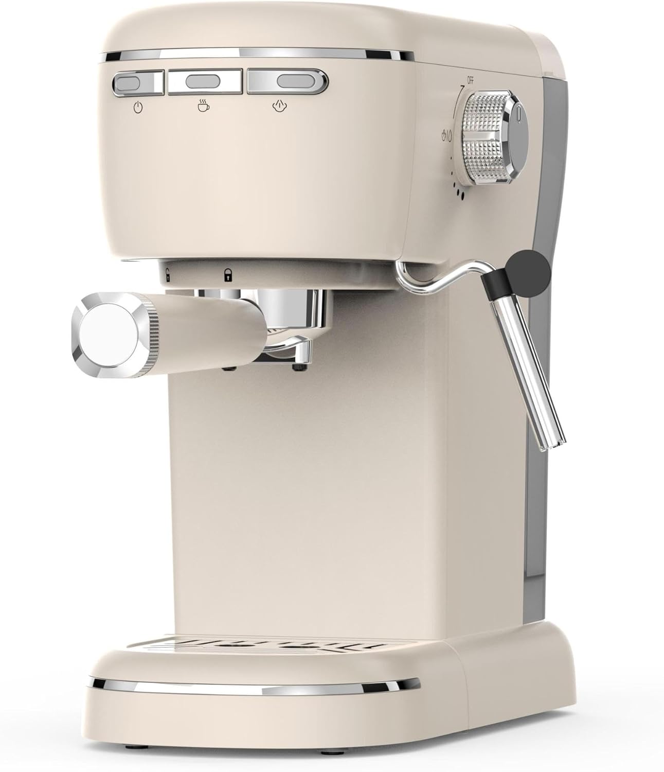 Semi-Automatic Espresso Machine with Grinder, 15 Bar Pressure, Milk Frother, 3-Cup Capacity, Dual Head Design, Beige (Classic white 58a, European specification: 220-240V)