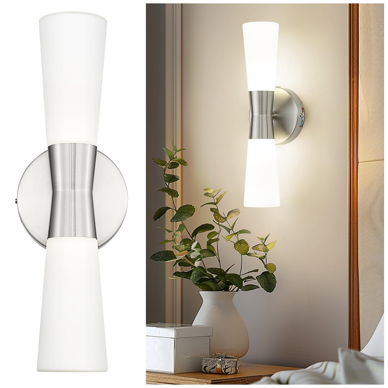 kudos 16 Inch Brushed Nickel Vanity Lights, Milk White Glass, KDVL13-BN