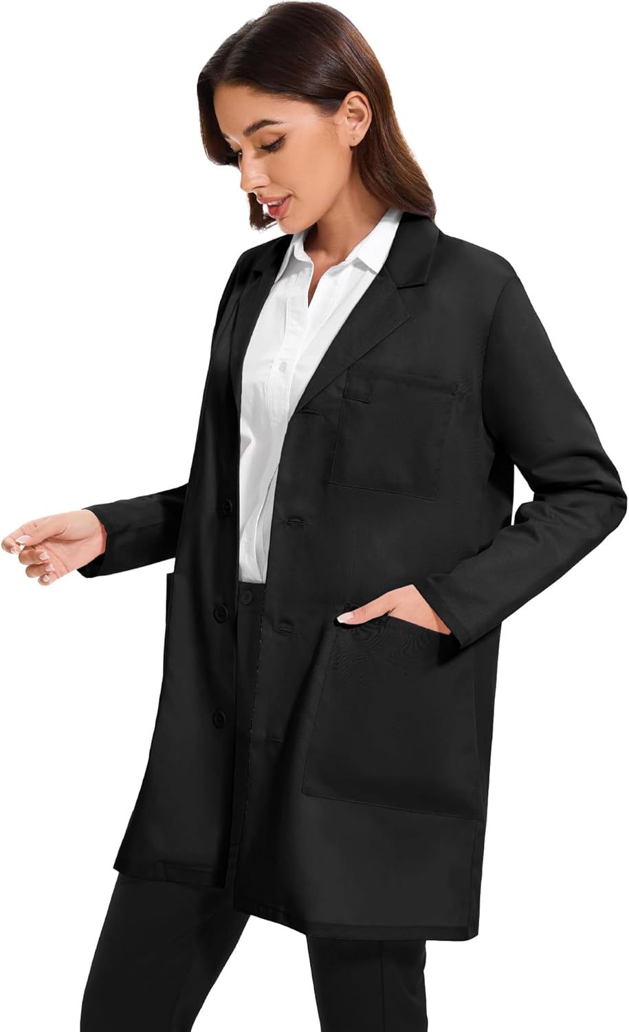 FABRACK Women's Professional Lab Coat 4-Button Long Sleeve Medical Coat with 3 Pockets, XS-XXL - Image 3