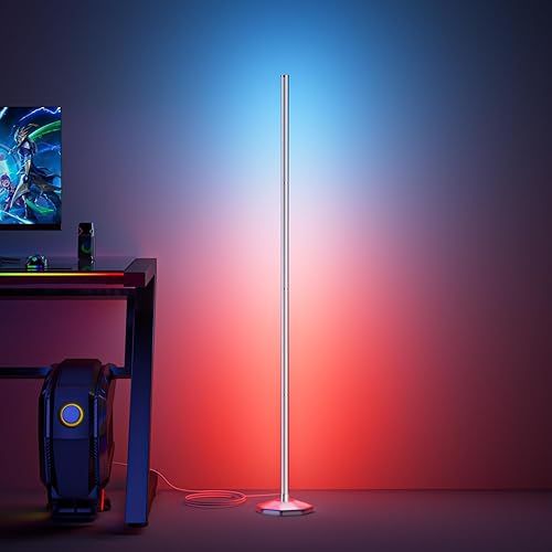 bedee Lámpara de pie de esquina LED lámpara de pie RGB de 65 pulgadas que cambia de color con sincronización de música, luz de estado de ánimo