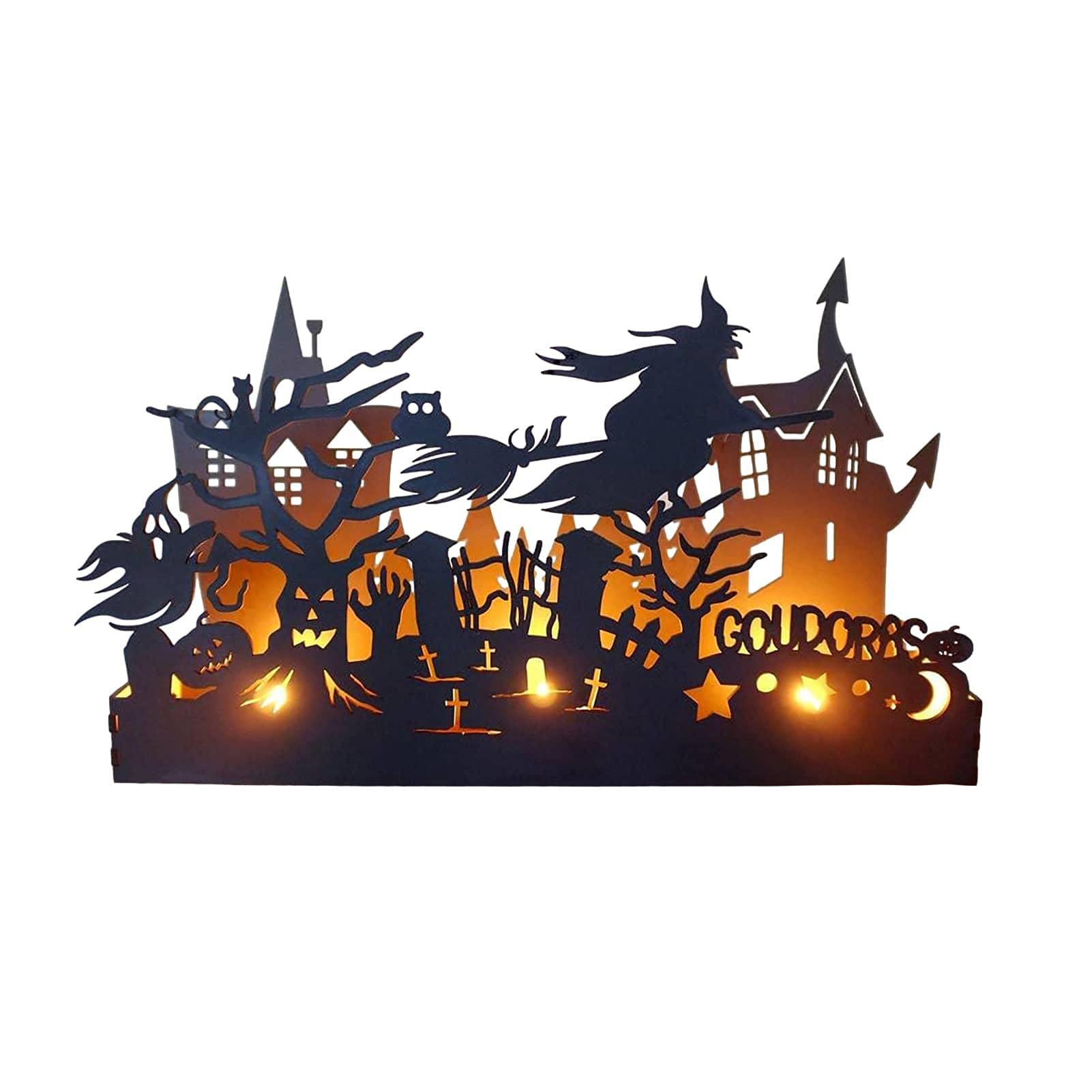 xiaoquexing Halloween Witch Candle Candlestick Box, Flying Witch Silhouette Metal Candle Holder, Metal Haunted House Castle Witch Decoration For Festival Party Favors