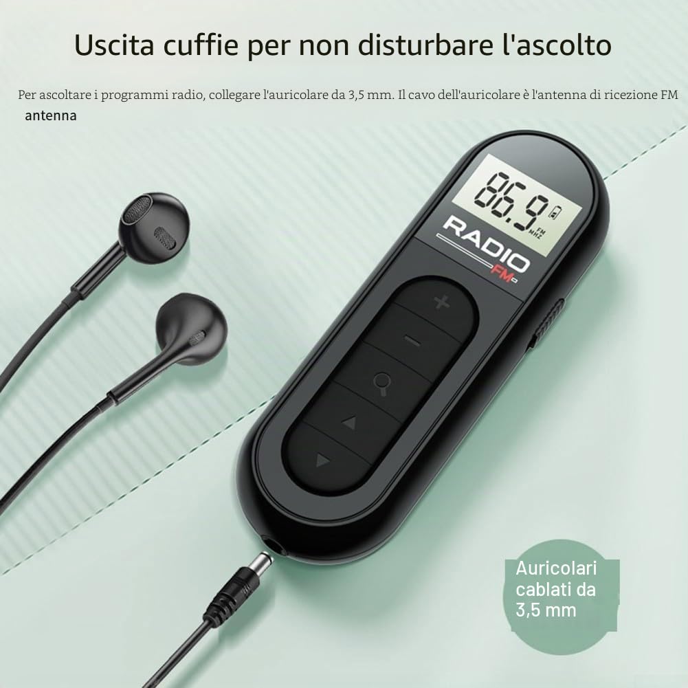 ReachMall Radio FM compatta con schermo LCD retroilluminato, mini con clip, ricaricabile, guida per le corse di cavalli, per esterni (bianco)