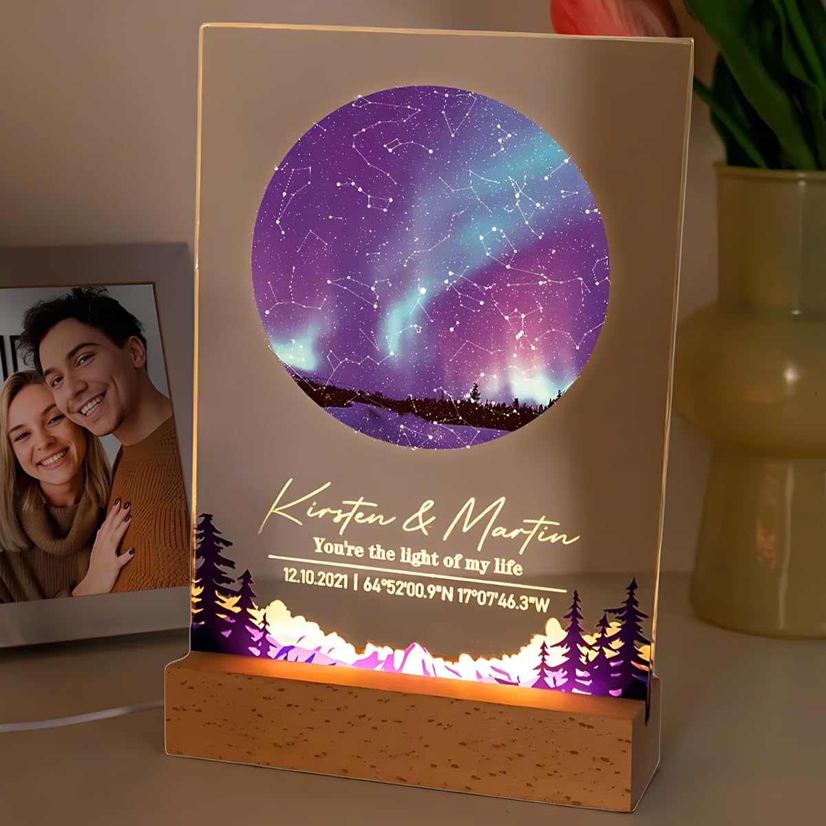 Custom Name Night Light The Night We Met Star Map Personalised Date Wedding Gifts for Couples Constellation Map Night Light Romantic Valentines Day Gifts for Him Boyfriend | Personalized Couple Gift