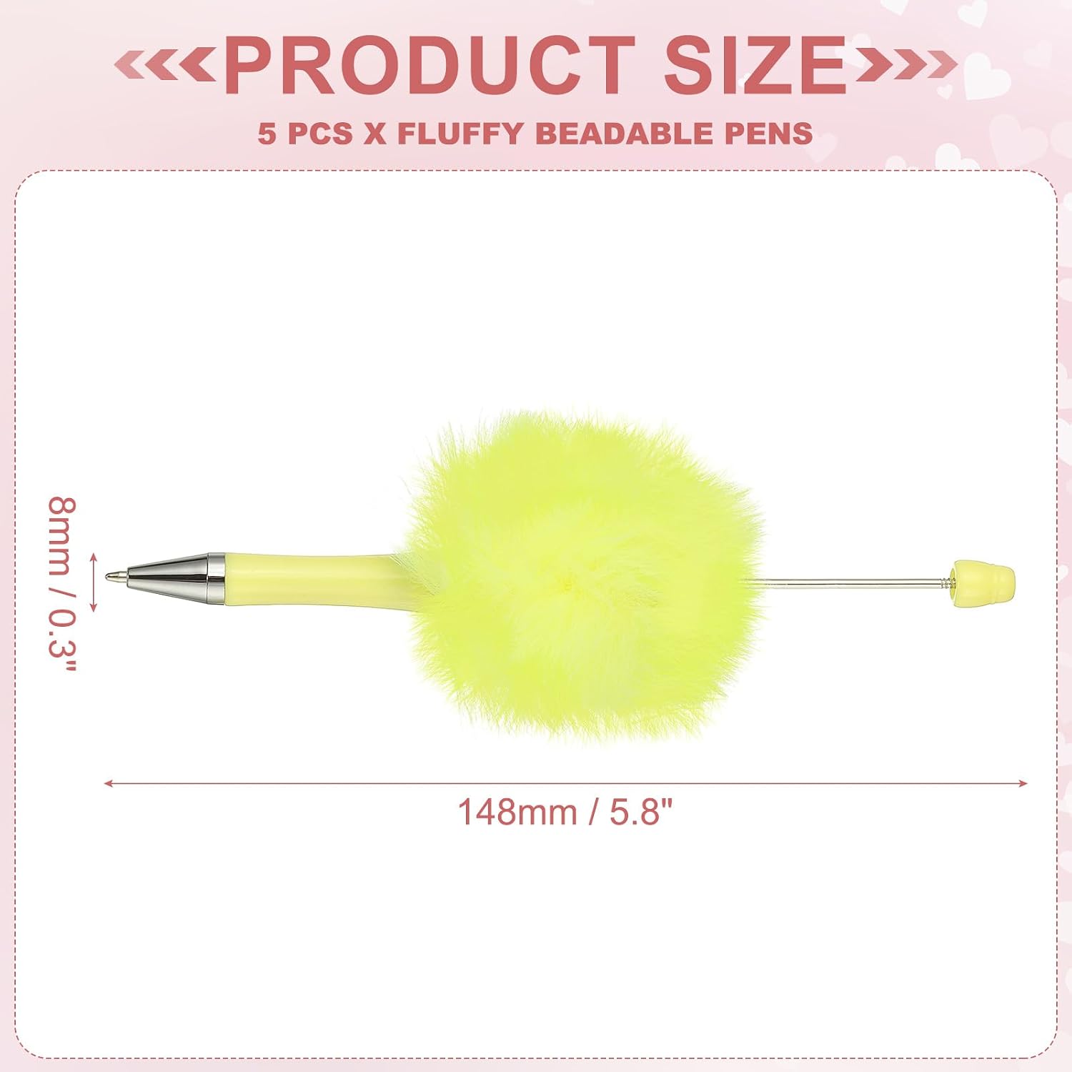 PATIKIL 5Pcs Fluffy Beadable Pens, Plush Fuzzy Plastic Bead Pen Bead Ballpoint for DIY Gift Writing Office Supplies, Candy Yellow image 2