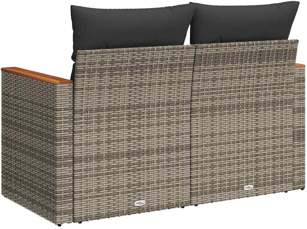 Grey Modular Outdoor Loveseat Sofa with Hidden Storage, Removable Cushion Covers, PE Rattan Acacia Wood Construction, 2 Seater for Patio Garden Balcony Furniture