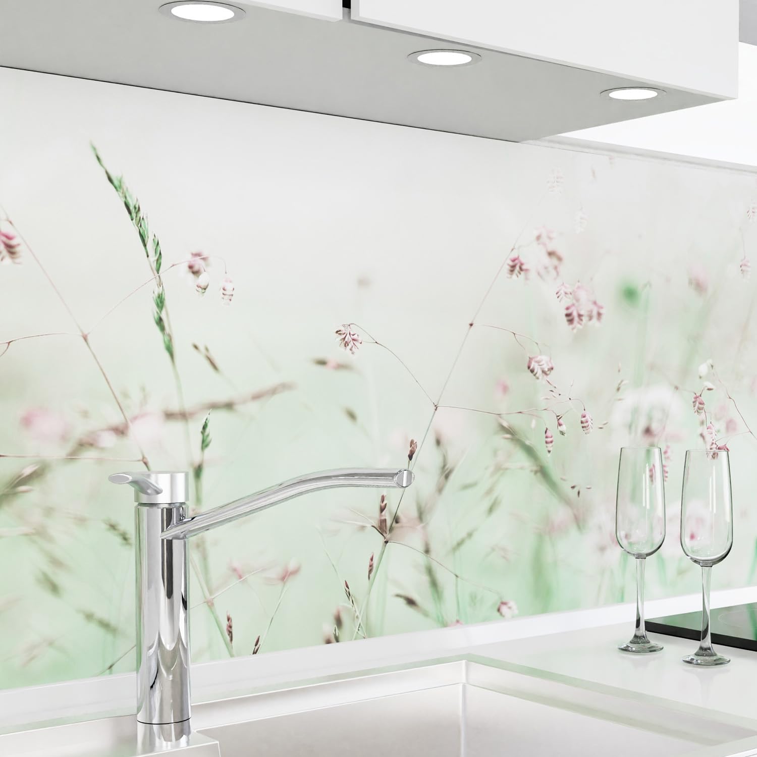 danario Küchenrückwand selbstklebend - Matt - Spritzschutz Küche - versteifte PET Folie - 0,4 mm - Blumenwiese - 60cm x 220cm