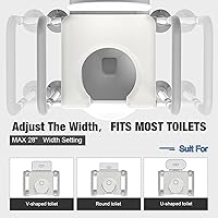 Vista 8 de Asiento de inodoro elevado con asas: elevadores de asistencia de inodoro ajustables para personas mayores, soporte de asiento de inodoro elevado