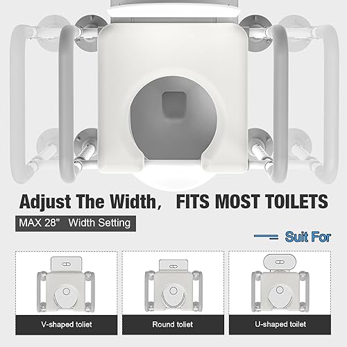 Miniatura 8 de Asiento de inodoro elevado con asas elevadores de asistencia de inodoro ajustables para personas mayores, soporte de asiento de inodoro elevado de