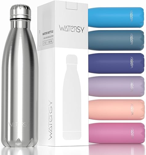 Miniatura 12 de WATERSY Botellas de agua de acero inoxidable, botellas de agua aisladas de 17 onzas / 16.9 fl oz, botella de agua de metal cobalto mantiene la