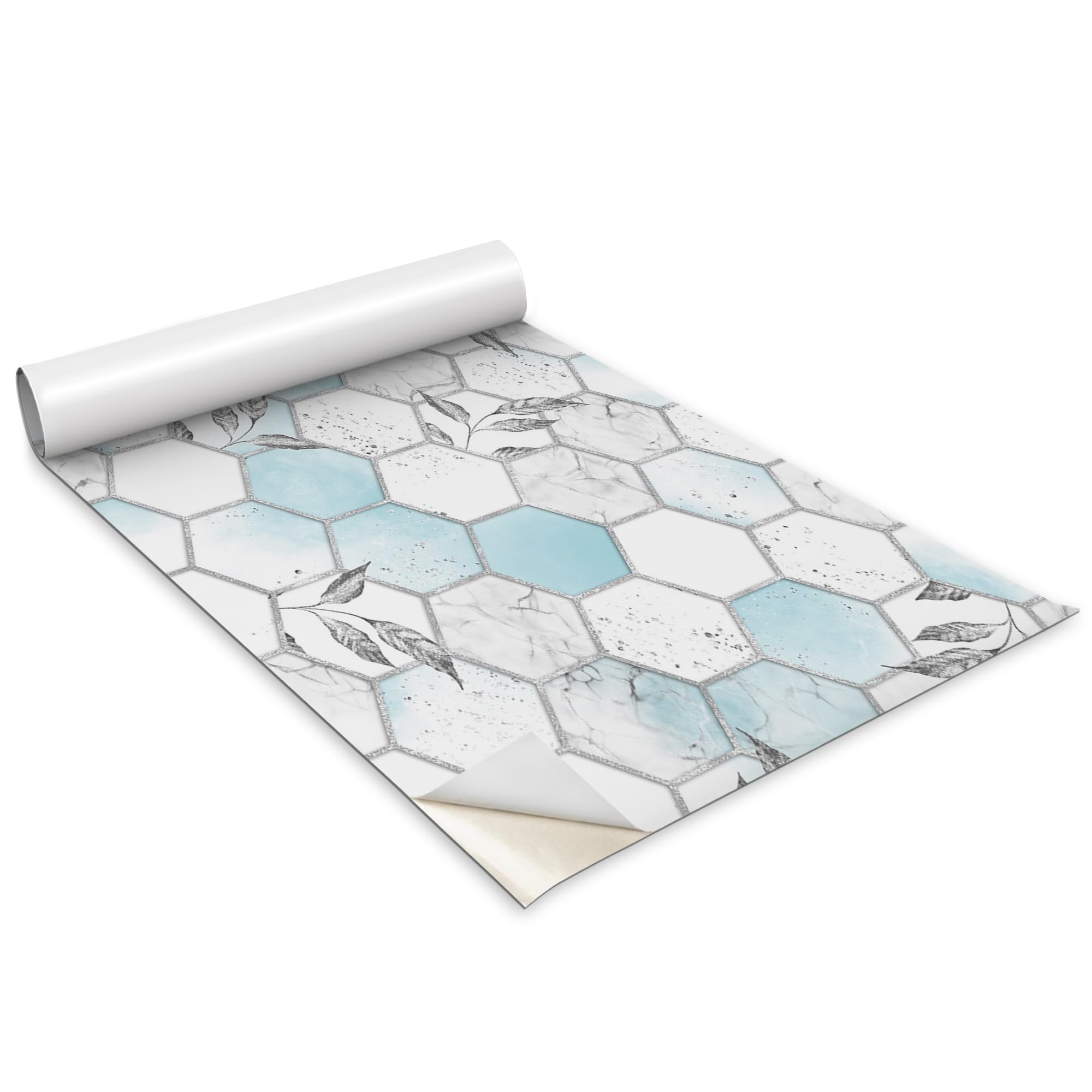 Papier peint rouleau pour meuble cuisine et salon design hexagones feuilles 100x50