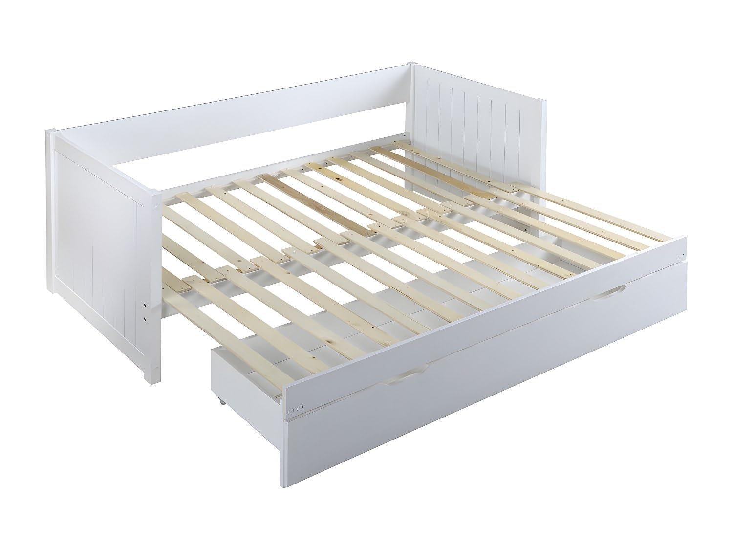 Vente-unique - Lit gigogne Banquette 90 x 190 ou 174 x 190 cm - avec sommier Peigne et tiroir - Pin et MDF - Blanc - ALFIERO II - pour Enfant