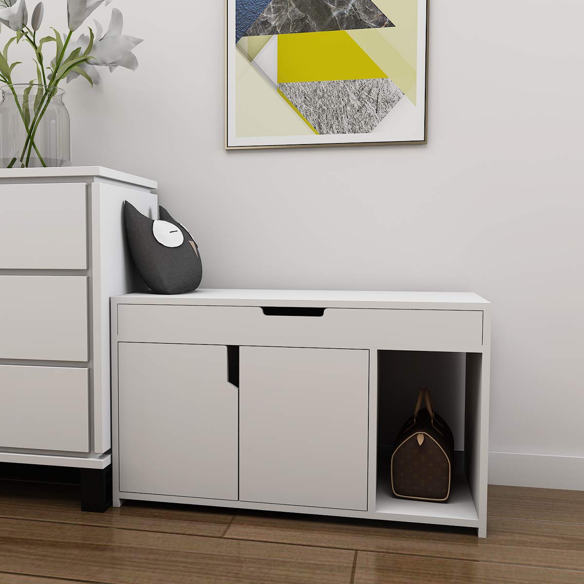 Zoyo Wooden Shoe Storage White Shoe Racks Storage Unit Hallway