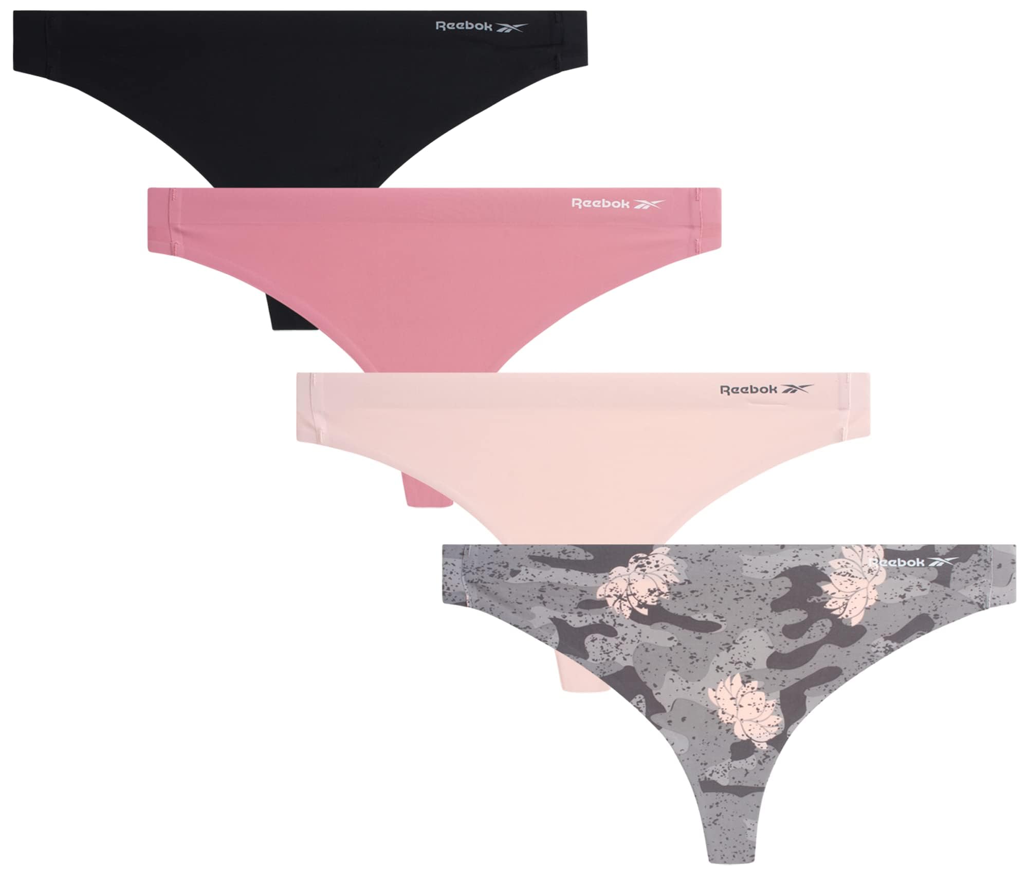 Reebok Womens Thong Underwear - 4 Pack or 8 Pack Breathable Stretch Performance Sexy Seamless Thong Panties for