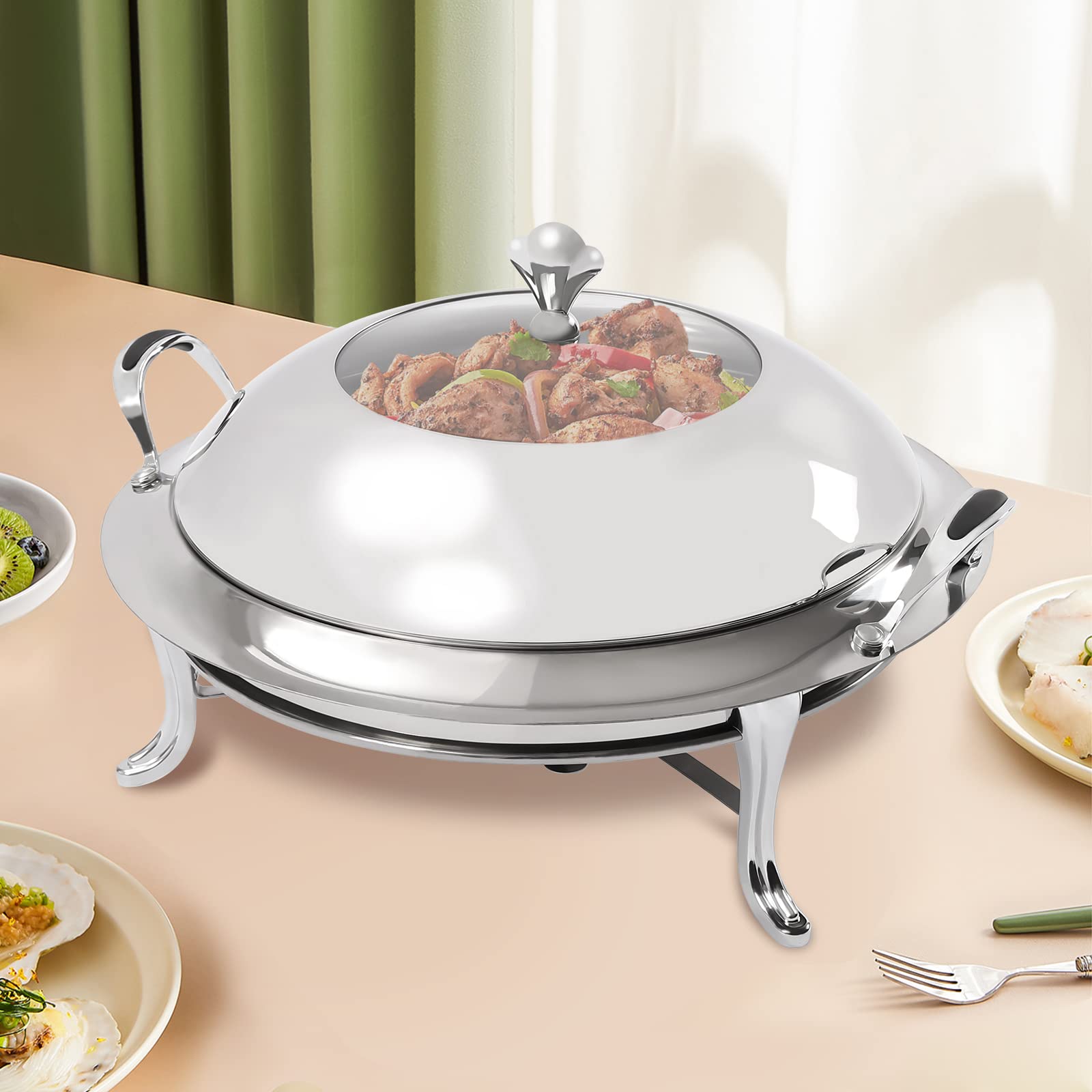 Professionale Chafing Dish In Acciaio Inox Riscaldatori Piatti Rotondo Ristorante Buffet Posate Professionali contenitori Inox Buffet Riscaldamento Domestico Hotel Sala da pranzo Ristorante
