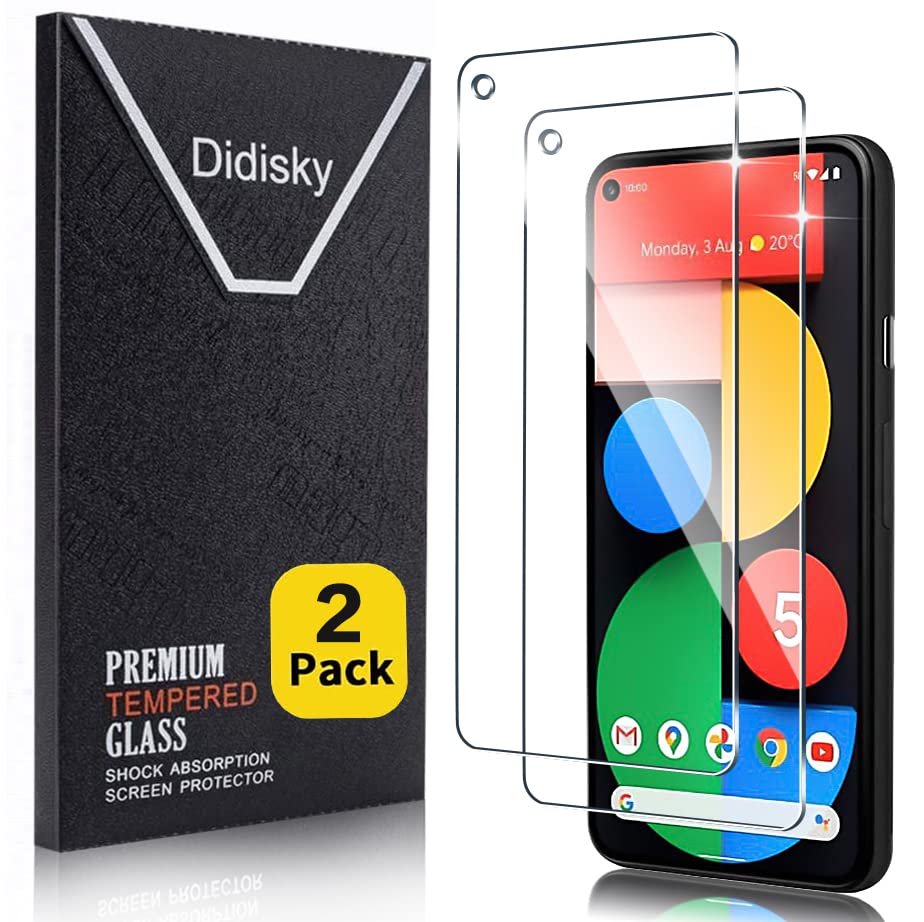 Didisky Tempered Glass Screen Protector for Google Pixel 5, [2 Pack] Screen Protector,Soft Touch,Easy to Clean,Easy to Install,Transparent