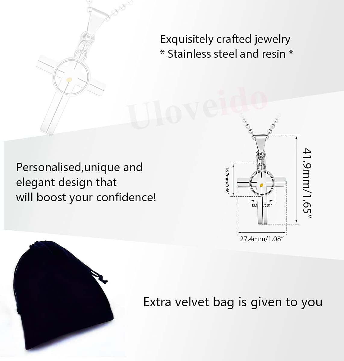 NA Cross Line Necklace,Mustard Seed Pendant, Stainless Steel Baptism Christian Jewelry, Cross Charms for Men Women Y727 (Round) - Image 7