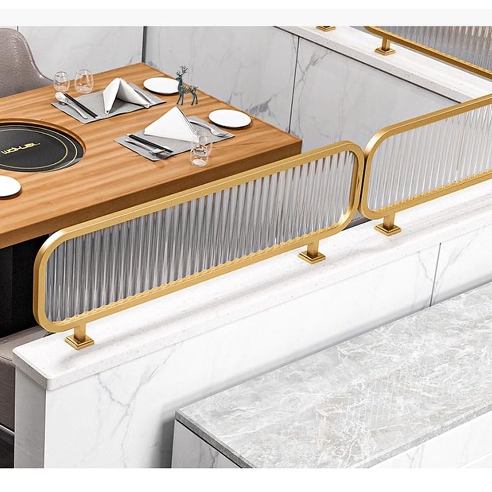 Translucent Privacy Screen Panel - Gold Frame, 1.2m X 30cm, Tempered Glass Desk/Table Divider For Restaurant Office