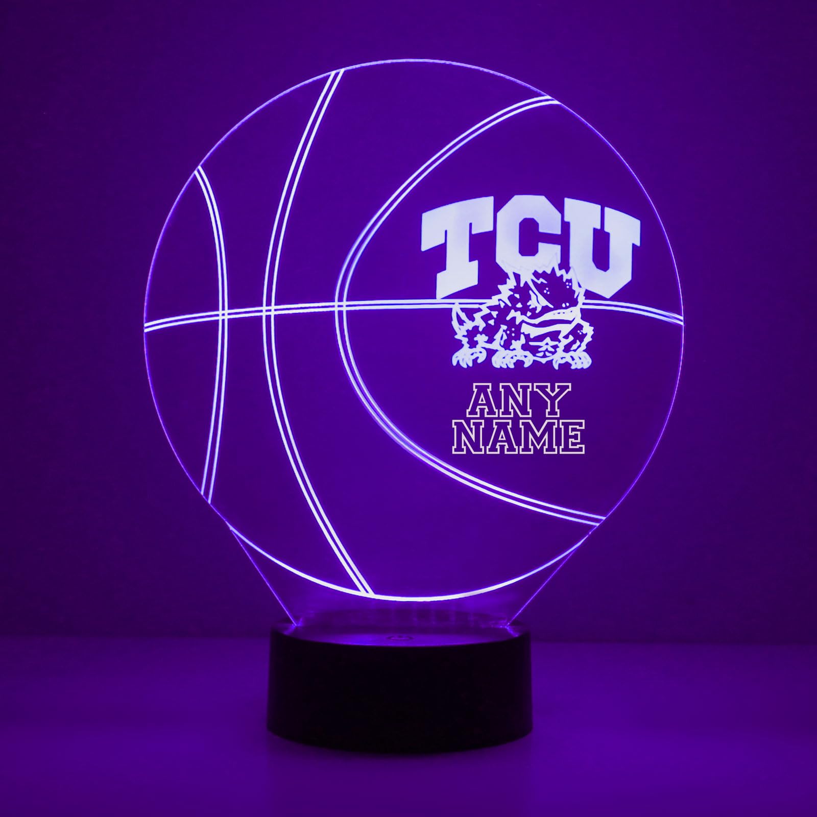 Custom Texas Christian University Horned Frog Basketball Player LED Sign Night Light Lamp with Remote, Personalized Text, Officially Licensed from The CLC by Mirror Magic Gifts, Made in The USA