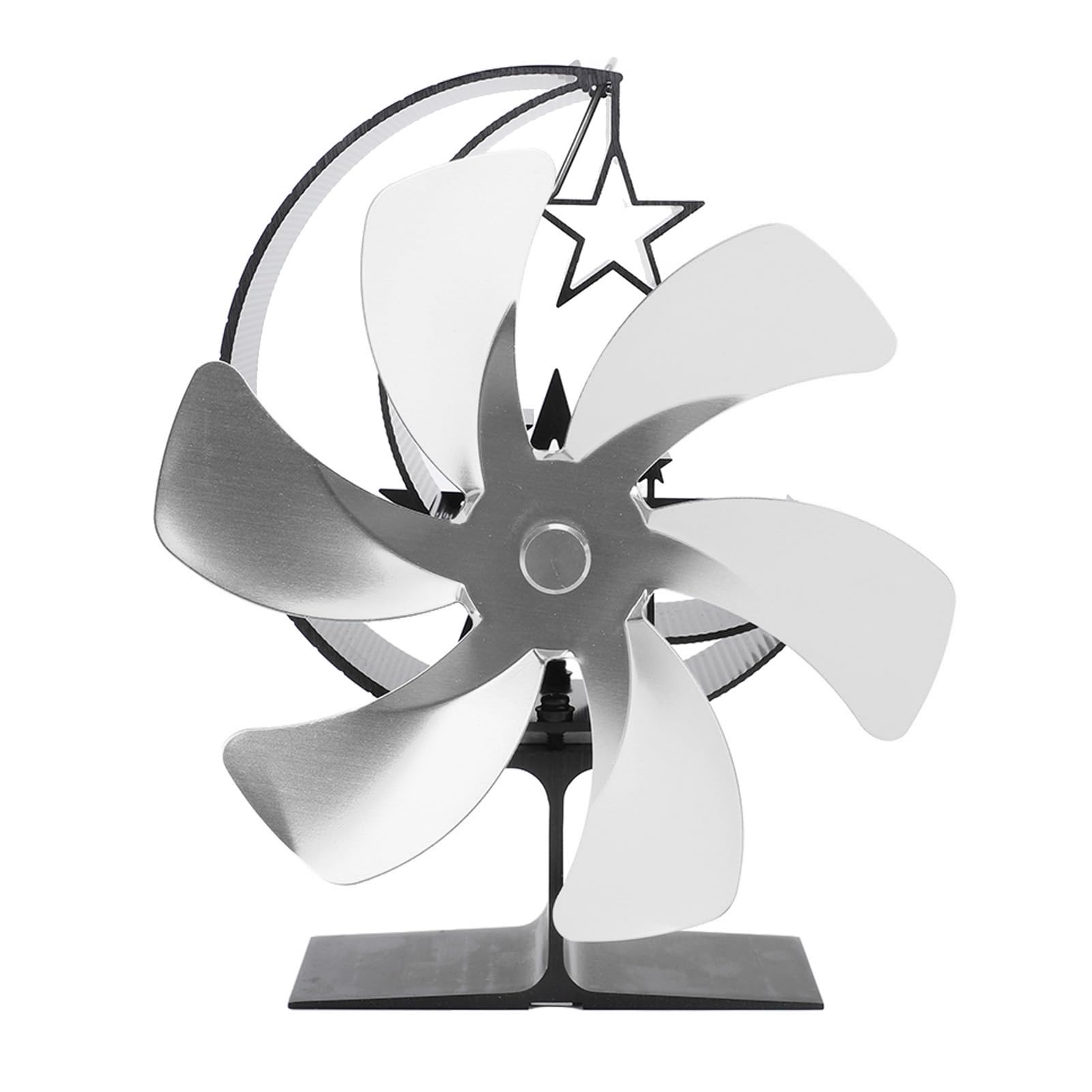 6 Ventilatore per stufa a legna termoelettrico a mezzaluna con rapida circolazione dell'aria, riscaldamento efficiente, in lega di alluminio, ideale per campeggio, pesca sul (Argento)