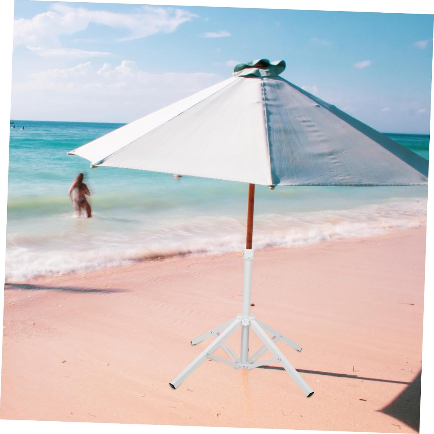 Portable Metal Beach Umbrella Stand with Stable Four-Leg Support Base Heavy-Duty Outdoor Parasol Holder for Garden Fishing and Patio Use
