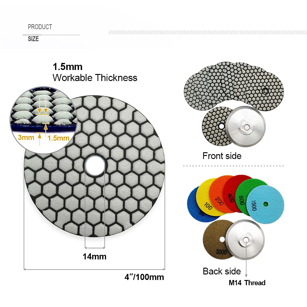 BRSCHNITT Dry Diamond polijstpads, 4 inch, Grit 30, 8 stuks, voor graniet marmer, concrete kwarts, marmer, vloer, polijsten