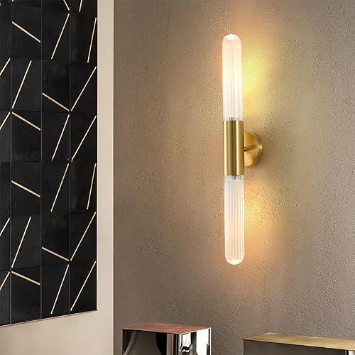 Miniatura 2 de Apliques de pared dorados, apliques de cobre de 25.6 in de alto, 2 luces de tocador con tubo de vidrio para sala de estar, lámparas de pared para