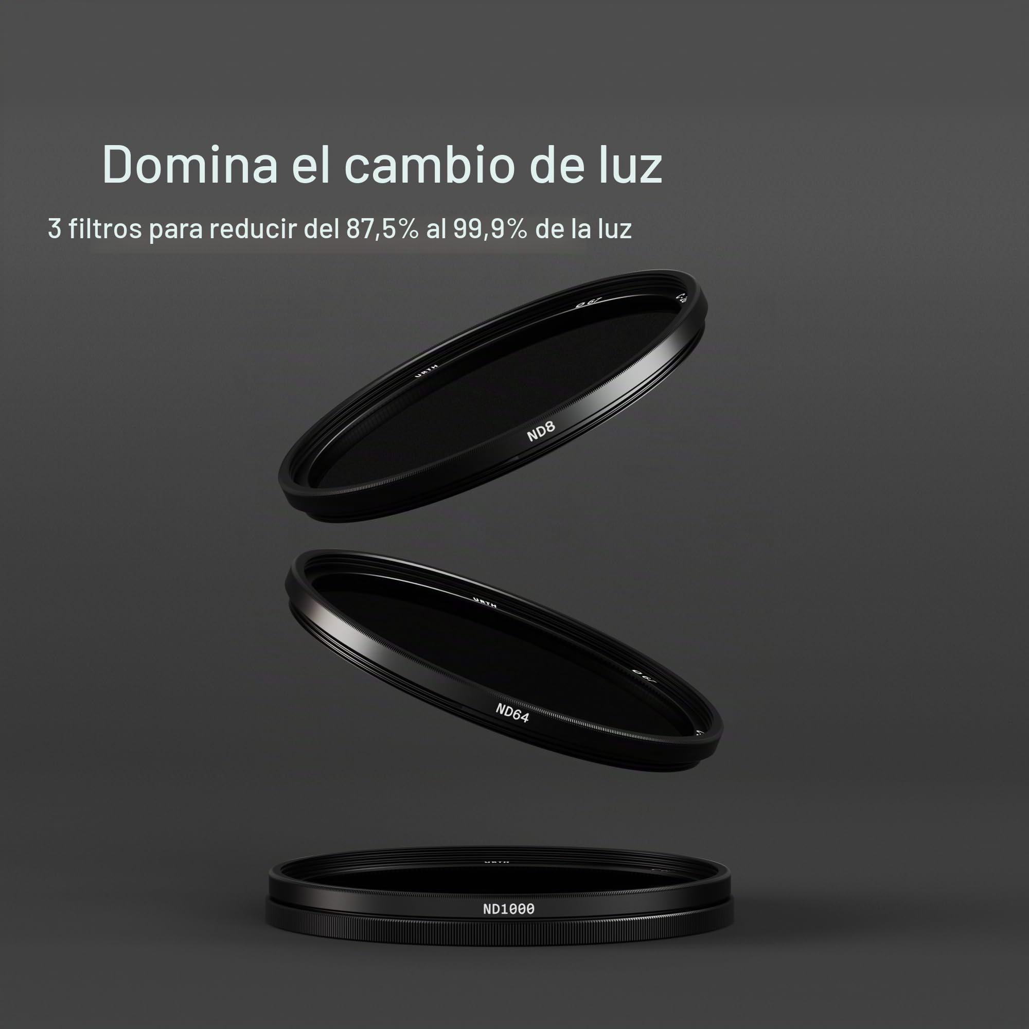 Urth 49 mm Filter Kit de Filtros ND8, ND64 y ND1000 para Objetivo (Plus) 3 en 1 — Nano-Recubrimiento de 20 Capas, Vidrio óptico HD para cámara