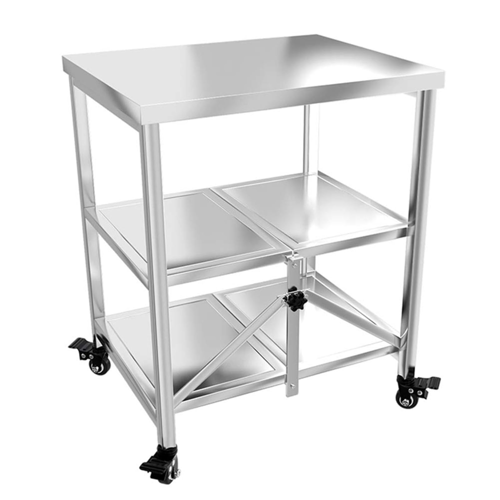 Carro de Isla de Cocina de Acero Inoxidable de 3 Niveles, con Ruedas Carro de Isla de Cocina Grande, para Estantes de Almacenamiento y Organización para Espacios de Cocina Grandes