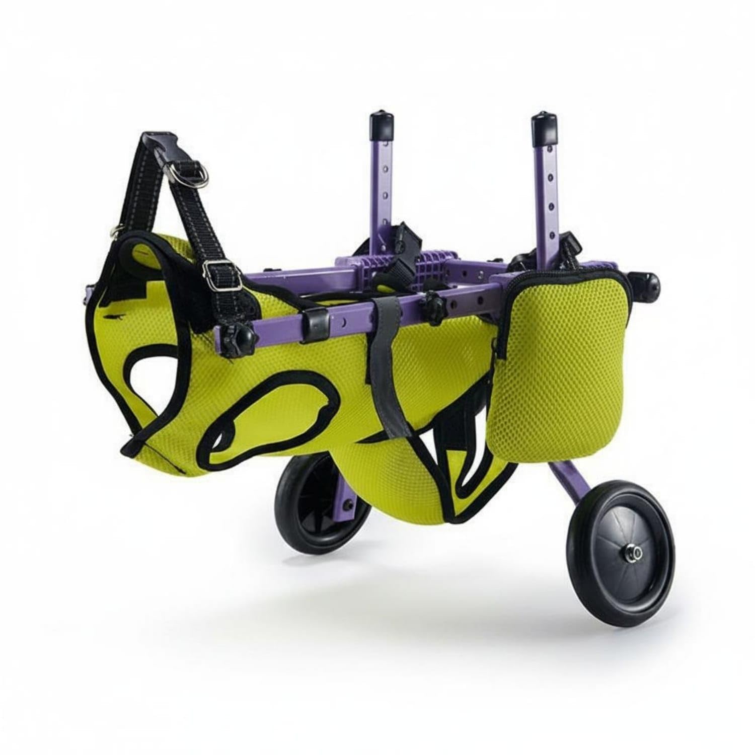 Multi-Adjustable Dog Rehabilitation Wheelchair Textile Body Support Small Dog Wheelchair Metal Frame Walking Assistance Wheeled Support Side Wheels for Older Dogs, Fluorescent Green|Strollers-image-22