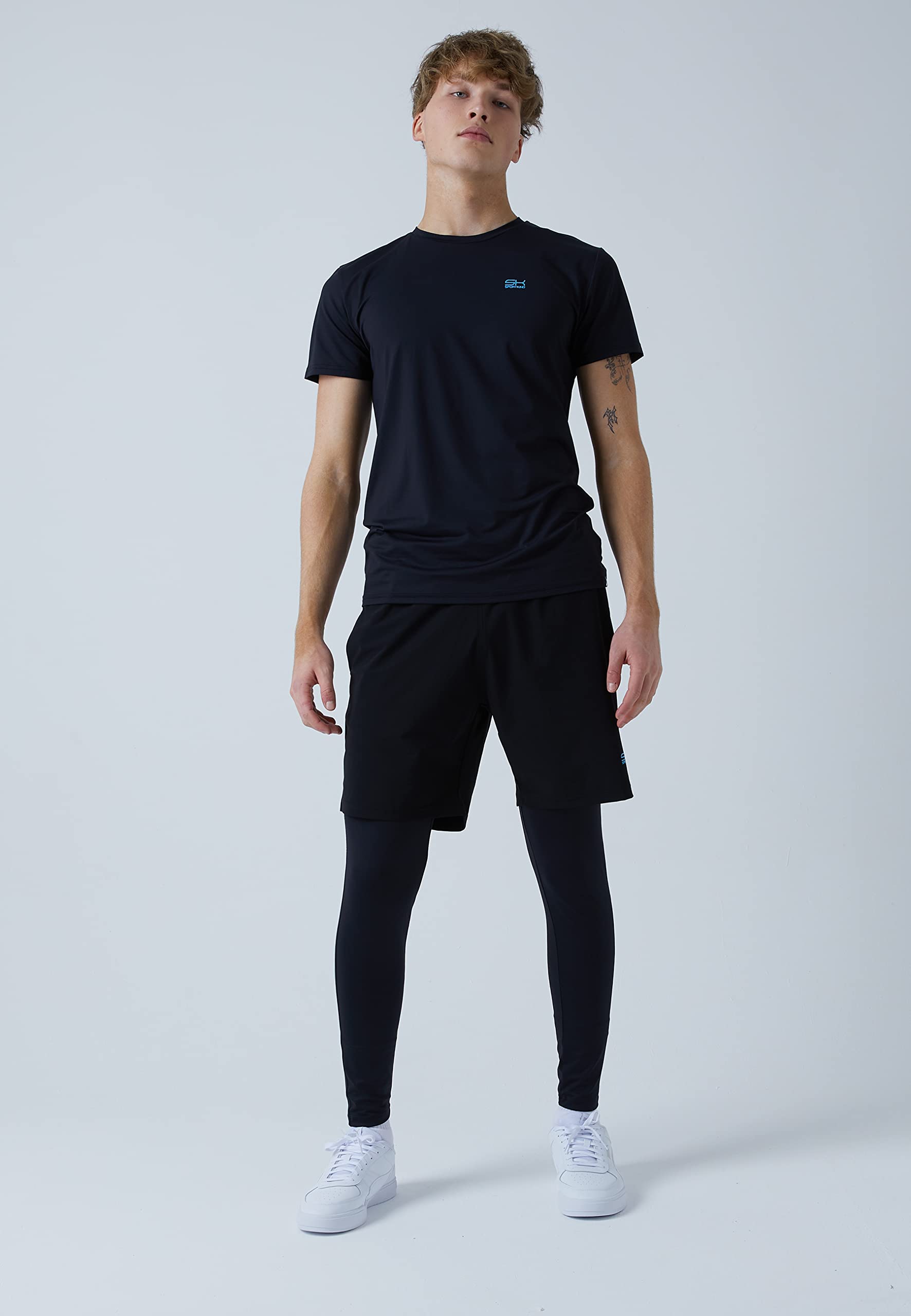 Sportkind Jungen & Herren 2-in-1 Shorts mit Leggings, Laufhose mit Taschen, atmungsaktiv, UV-Schutz, Padel, Tennis