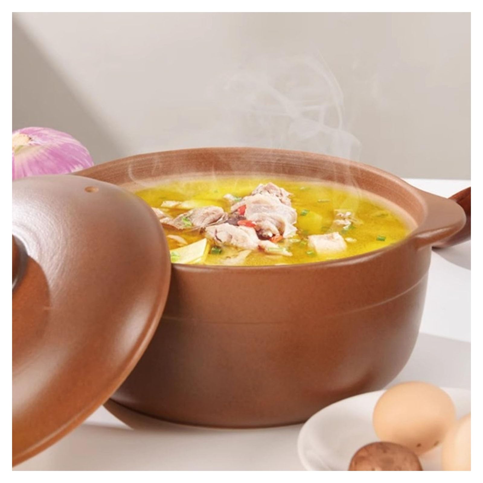 Casseruola in terracotta con coperchio, pentola di terracotta, coperchio for pentola in ceramica for zuppa, casseruola, pentola for stufato, risparmio energetico for zuppe a fuoco aperto a casa e nell