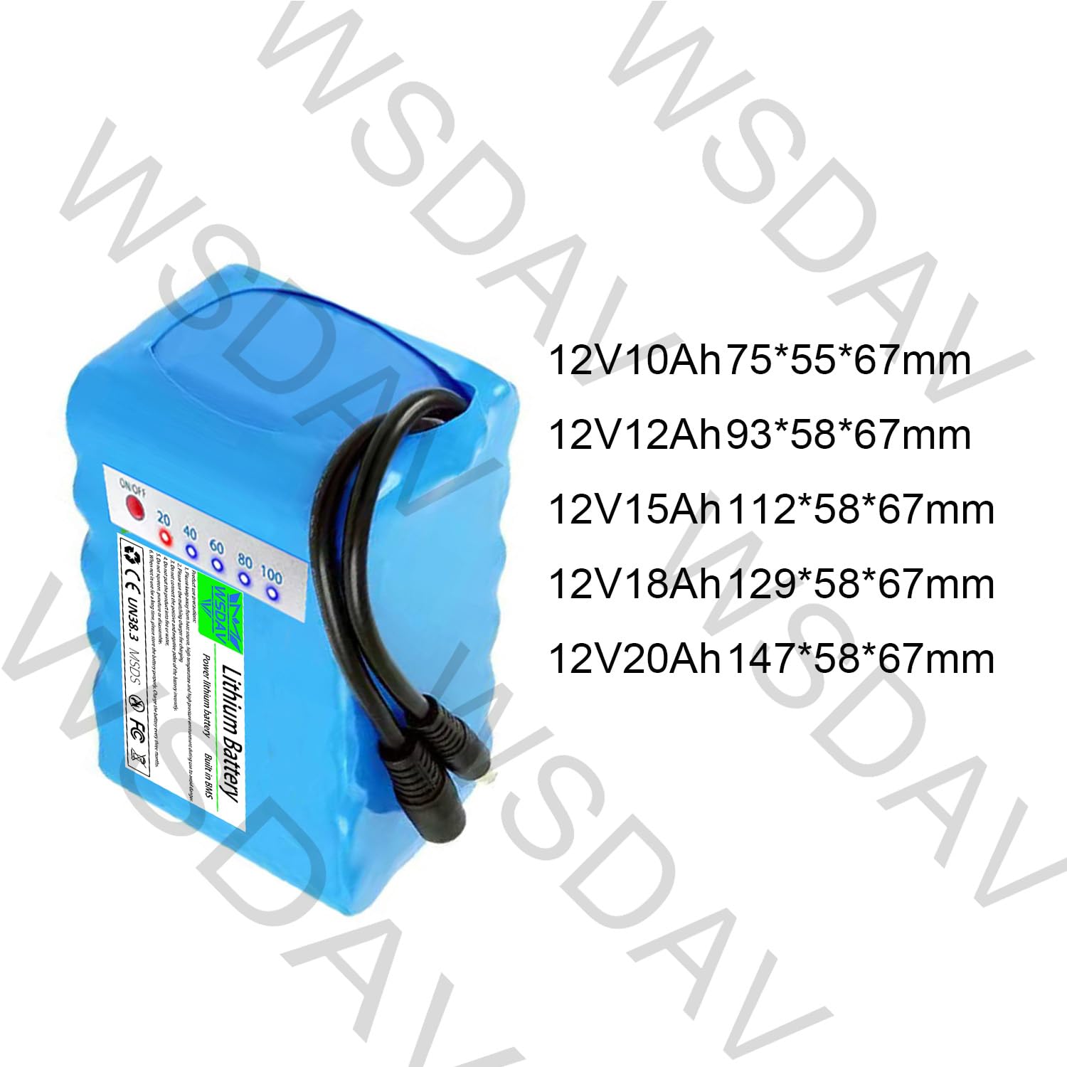 Batería Recargable de Litio de 12 voltios CC 12V 10Ah 12Ah 15Ah 18Ah 20Ah Batería de Repuesto con Cargador,12v20ah