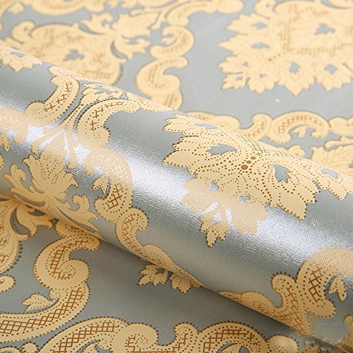 Yifely Delux Gray-Gold Damask Shelving Paper Decorative Vinyl Self Adhesive Shelf Drawer Liner 17x118 Inch