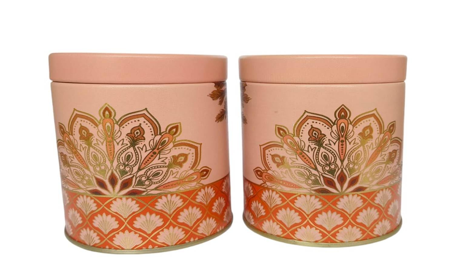 muccasacra PINK Flowery Tin Boxes Diwali Gift Packing, Dry fruit, Sweet/Chocolate Box (Jar 2, 4.2 x 3.5 Inch)