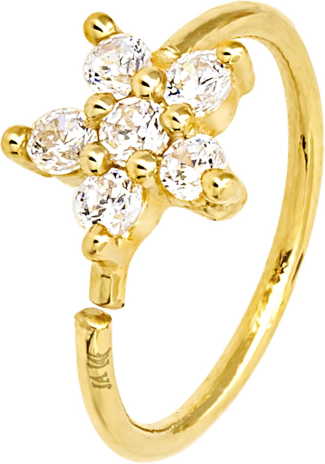 Jewelry Avalanche 20G 14K Yellow Gold Star/Flower Nose Hoop Ring Twist-open 5/16"(8mm) Nose Ring, Unisex, Diamond Simulated CZ Stones 14KNH27FL-CZYG
