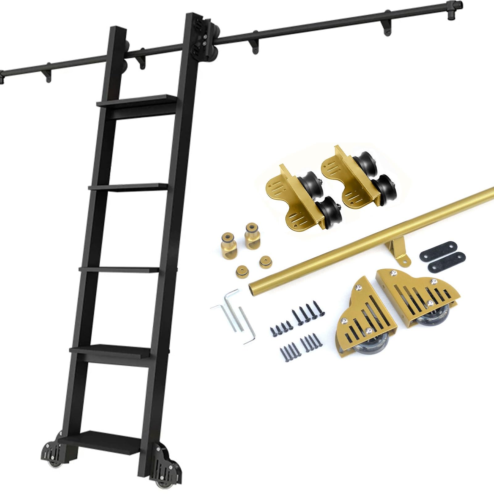 MRVAKDYDI Retractable Rolling Library Ladder Rails Kit, Library Ladder Hardware Kit Sliding Track Rail Roller System 300lbs Multisize(19.7ft/600cm Track kit)